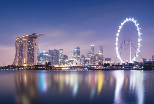 Singapore skyline at night. 