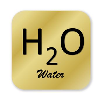 Golden chemical formula of water symbol isolated in white background