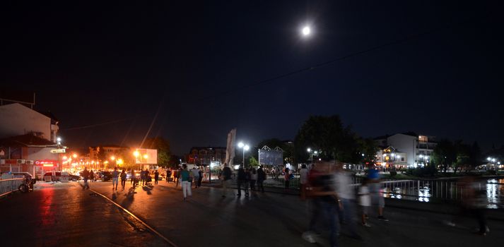 Night scene of a River Drim In Struga, Lake Ohrid, macedonia