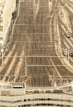 Paris train station, France. Aerial view.