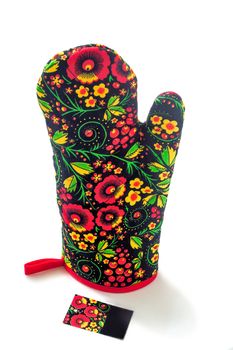 Potholder for hot in the kitchen, made in the form of mittens with a beautiful pattern.