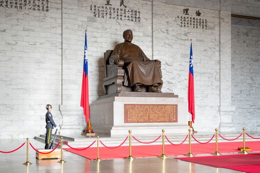 Taipei, Taiwan - May 8, 2014:Visitors at the Chiang Kai-Shek Memorial Hall in Taipei. Chiang Kai-shek Memorial Hall is a popular travel destination among tourists visiting Taiwan. Chiang Kai-shek, former President of Taiwan. 