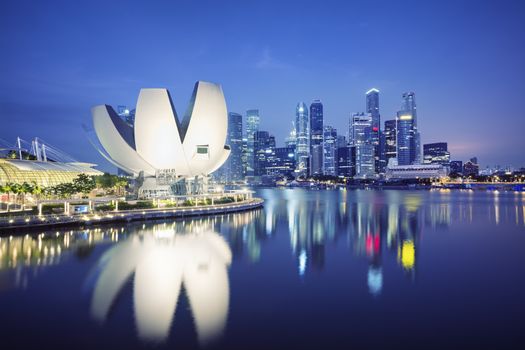 Night view of the Central Business District of Singapore. 