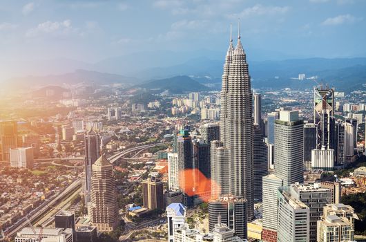 Kuala Lumpur skyline with the Petronas Towers and other skyscrapers. 