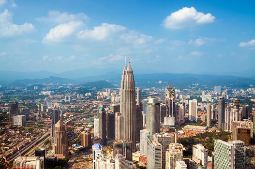 Kuala Lumpur skyline with the Petronas Towers and other skyscrapers. 