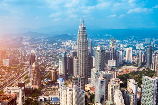 Kuala Lumpur skyline with the Petronas Towers and other skyscrapers. 