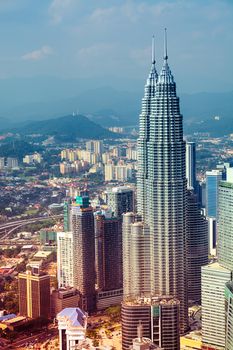 Kuala Lumpur skyline with the Petronas Towers and other skyscrapers. 