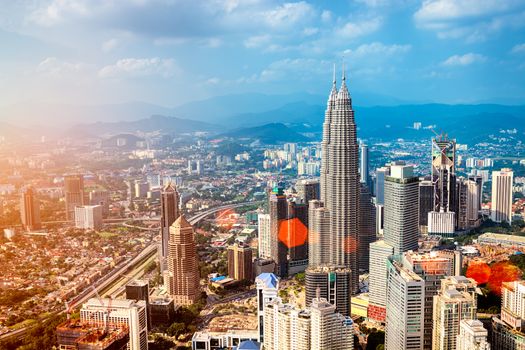 Kuala Lumpur skyline with the Petronas Towers and other skyscrapers. 