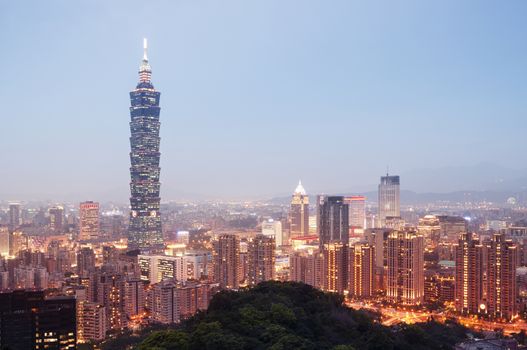 Night view of Taipei`s downtown. 