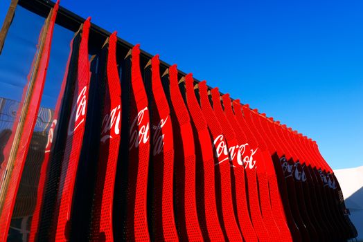 MILAN, ITALY - AUGUST 31, 2015: CocaCola pavilion at Expo Milano 2015, universal exposition on the theme of food, in Milan, Lombardy, Italy, Europe
