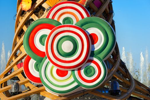 MILAN, ITALY - AUGUST 31, 2015: Detail of The tree of life during water play show at Expo Milano 2015, universal exposition on the theme of food, in Milan, Lombardy, Italy, Europe