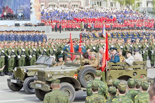 Samara, Russia - May 9: Russian veteran at the parade on annual Victory Day, May, 9, 2015 in Samara, Russia.
