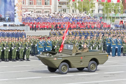 Samara, Russia - May 9: Russian military transport at the parade on annual Victory Day, May, 9, 2015 in Samara, Russia.