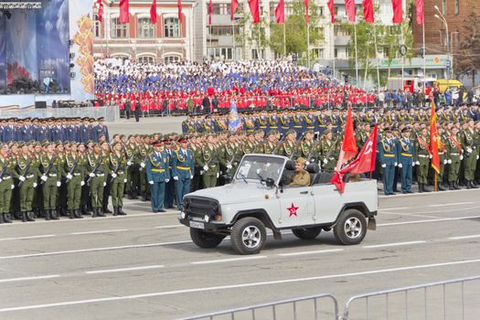 Samara, Russia - May 9: Russian military transport at the parade on annual Victory Day, May, 9, 2015 in Samara, Russia.