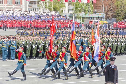 Samara, Russia - May 9: Russian ceremony of the opening military parade on annual Victory Day, May, 9, 2015 in Samara, Russia.
