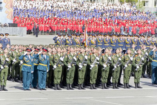 Samara, Russia - May 9: Russian ceremony of the opening military parade on annual Victory Day, May, 9, 2015 in Samara, Russia.
