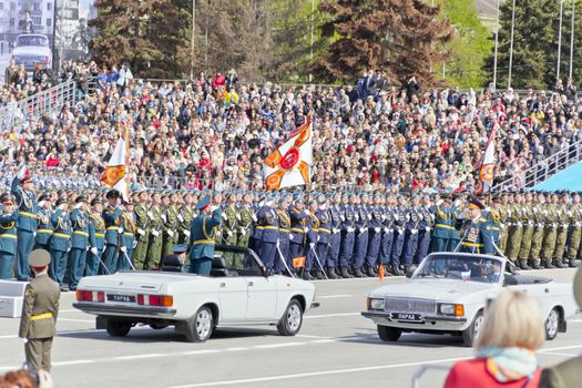 Samara, Russia - May 9: Russian ceremony of the opening military parade on annual Victory Day, May, 9, 2015 in Samara, Russia.
