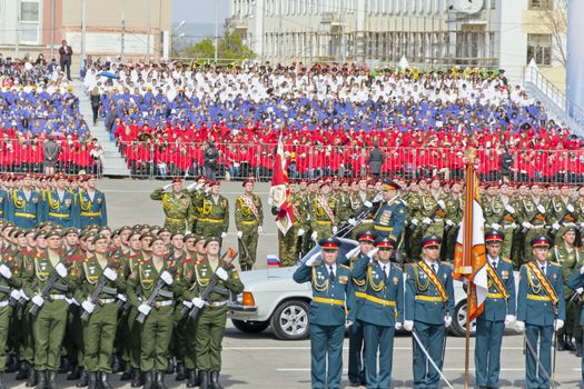 Samara, Russia - May 9: Russian ceremony of the opening military parade on annual Victory Day, May, 9, 2015 in Samara, Russia.
