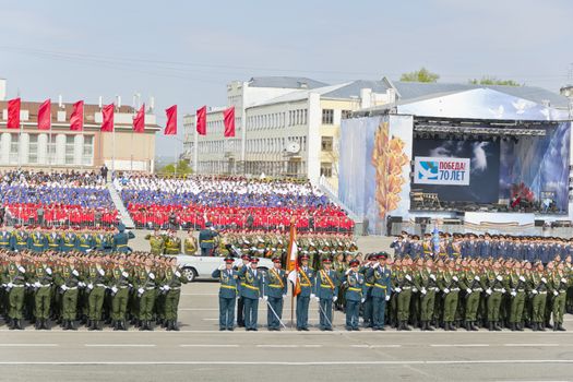 Samara, Russia - May 9: Russian ceremony of the opening military parade on annual Victory Day, May, 9, 2015 in Samara, Russia.
