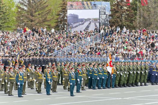 Samara, Russia - May 9: Russian ceremony of the opening military parade on annual Victory Day, May, 9, 2015 in Samara, Russia.
