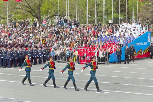 Samara, Russia - May 9: Russian ceremony of the opening military parade on annual Victory Day, May, 9, 2015 in Samara, Russia.
