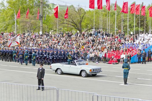 Samara, Russia - May 9: Russian ceremony of the opening military parade on annual Victory Day, May, 9, 2015 in Samara, Russia.
