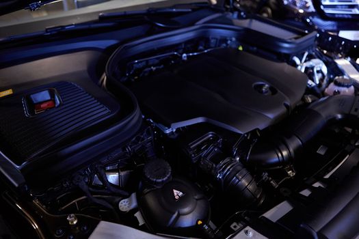 automobile engine close-up detail background. Shallow dof