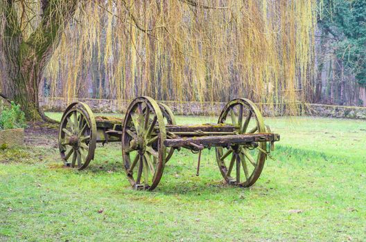 Bogie of an old antique farm wagons, horse cart.