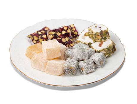 Plate with turkish delight, view from above