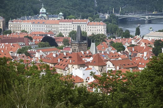 Red tile roofs of Prague, Czech Republic