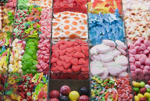 Various colour jelly candy in a market