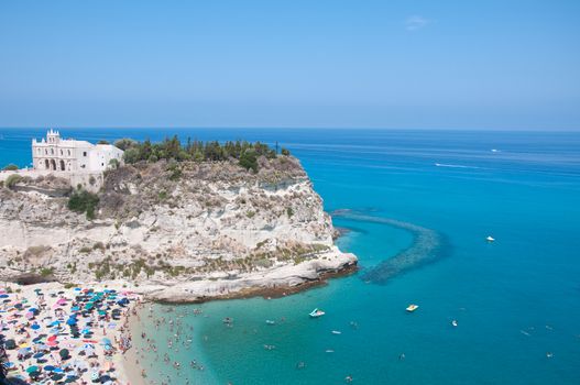 Top view of the church located on the island of Tropea, Calabria Italy