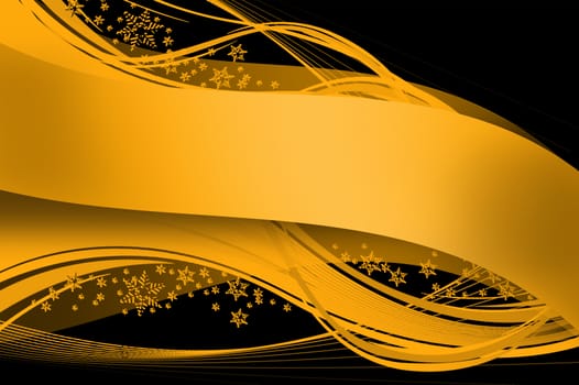 Golden Ribbon And Decoration On Black Background