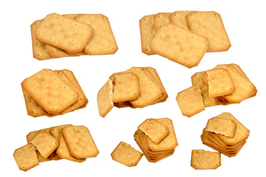 Isolated eight  shots of the different group of biscuits on white