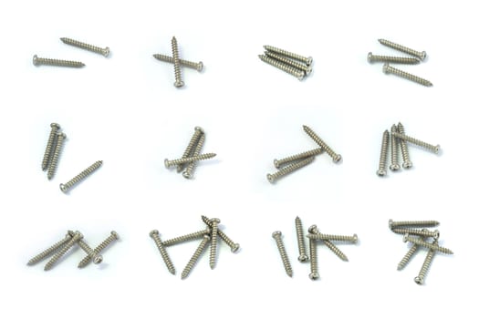 All twelve shots of screws on white background