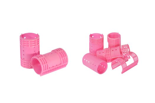 Shots of isolated hair rollers for doing curled hair