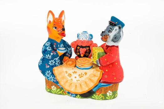 Traditional Russian folk dolls on a studio background
