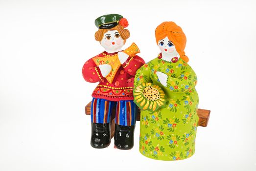 Traditional Russian folk dolls on a studio background