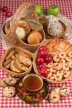 Different kinds of bread and pastry