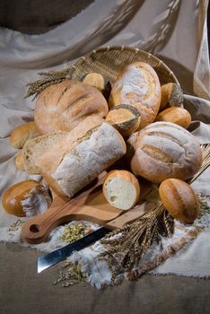 Different kinds of bread and pastry