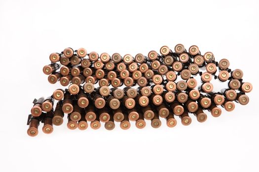 Metal belt with machinegun cartridges on isolated background