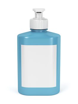 Liquid soap bottle with blank label on white background