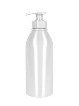 White plastic bottle with pump, used for liquid soap, shampoo and etc.