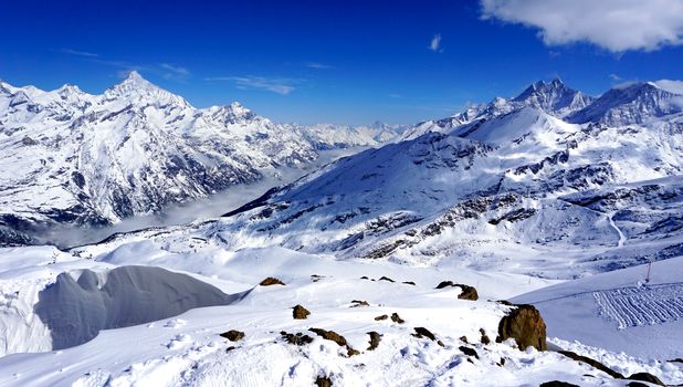 snow alps mountains and blue sky, zermatt, switzerland