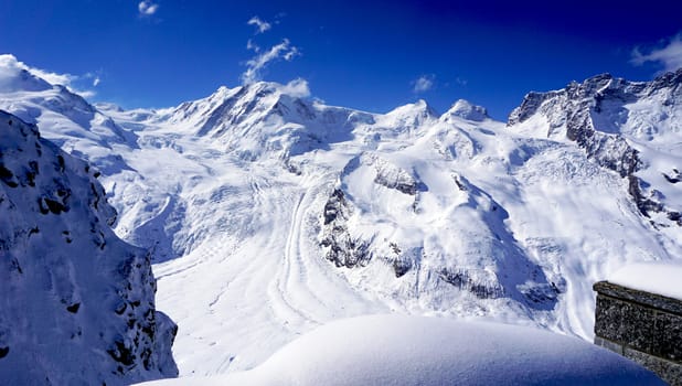 snow alps mountains landscape and blue sky, zermatt, switzerland