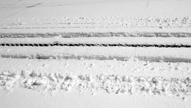 railway track cover with snow, zermatt, switzerland