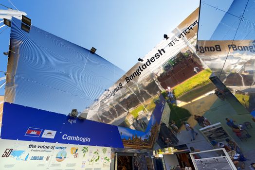 MILAN, ITALY - AUGUST 31, 2015: Cambodia and Bangladesh Pavilions at Expo Milano 2015, universal exposition on the theme of food, in Milan, Lombardy, Italy, Europe