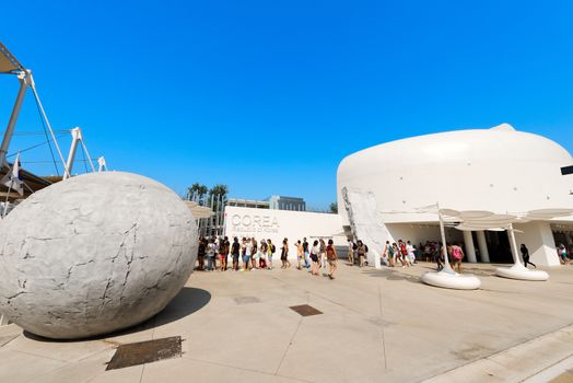 MILAN, ITALY - AUGUST 31, 2015: Corea (Korea - Chorea) pavilion at Expo Milano 2015, universal exposition on the theme of food, in Milan, Lombardy, Italy, Europe