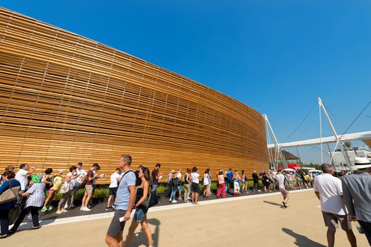 MILAN, ITALY - AUGUST 31, 2015: Ireland pavilion at Expo Milano 2015, universal exposition on the theme of food, in Milan, Lombardy, Italy, Europe