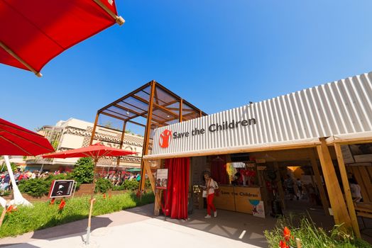 MILAN, ITALY - AUGUST 31, 2015:Save the Children pavilions at Expo Milano 2015, universal exposition on the theme of food, in Milan, Lombardy, Italy, Europe